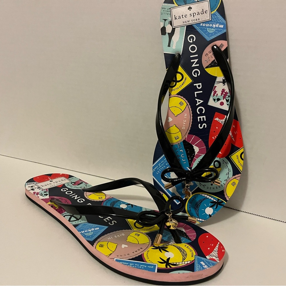 Kate Spade Black Sandals with Multicolor Print